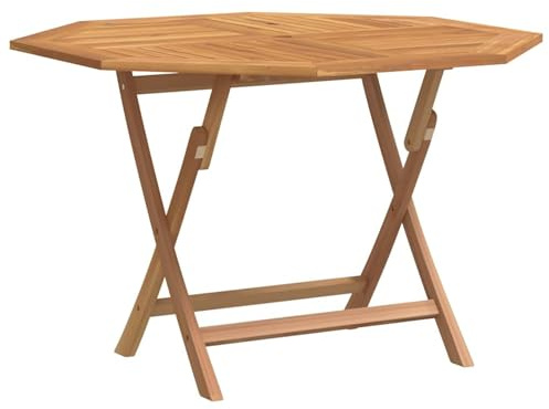 Homgoday Gartentisch Klappbar Terrassentisch Balkontisch Gartenmöbel Tisch Klapptisch Garten Esstisch mit Sonnenschirmlochs Holztisch Achteckig 110x110x75 cm Massivholz Teak