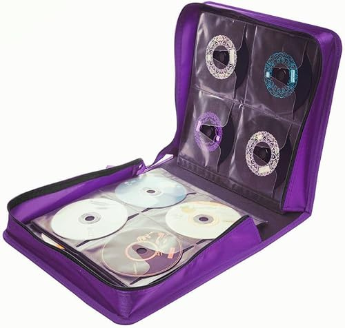 256 Capacity CD/DVD Protective CD Case Wallet Organiser Storage Holder Bag Portable with Carry Handle - HOLDS 256 CD's DVD's Blu Ray Video Games Disc's - PURPLE