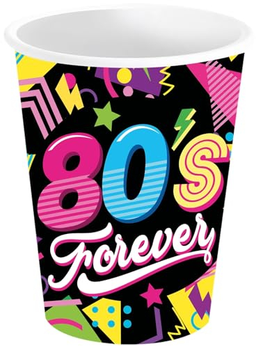 FIESTAS GUIRCA | 6 Gobelets Jetables des Années 80 (240 ml) (9 cm) - Décoration de Table pour Fêtes Rétro - Idéal pour Célébrations d'Été et Événements - Multicolore