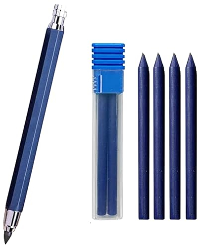 JOMPENS Ensemble de porte-mines en métal de 5,6 mm avec clip en métal et 4 mines pour la construction, le dessin, l'artisanat, les croquis artistiques (stylo bleu et 4 mines)