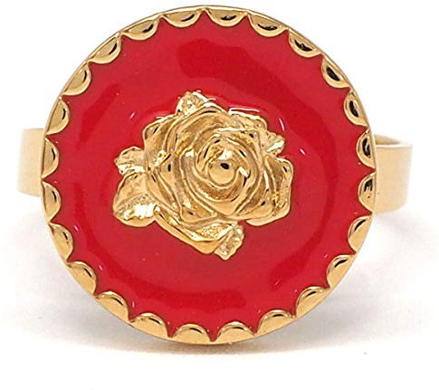 Les Trésors De Lily [R4460 - Bague créateur acier 'Rose Eternelle' corail doré - 15 mm