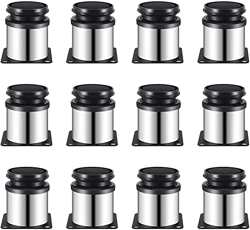Euleryoo 12 Piezas Patas para Muebles Altura Regulables, Patas para Mesas Acero Inoxidable, Pies de Gabinete,Patas de Mesa , Altura Ajustable de 0-15 mm, Vienen con Tornillos de Acero Inoxidable