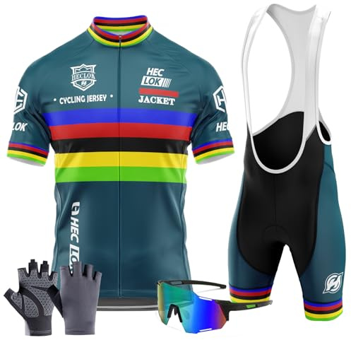 Radtrikot Set Herren Kurzarm – Hochdichtes Sitzpolster, Atmungsaktiv | Hochdichtes Sitzpolster, atmungsaktiv, schnelltrocknend, 3 Rückentaschen, für MTB und Rennrad geeignet