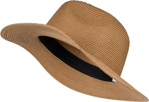 styleBREAKER Damen Panama Sonnenhut aus Papierstroh | Faltbarer Knautschhut mit breiter Krempe | Sommer Fedora Hut für Strand und Festival, Farbe:Braun
