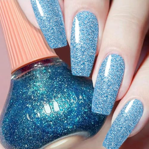 DouborQ Glitter Lake Blue Nail Polish Long-lasting Glossy Nail Art Varnish (15)