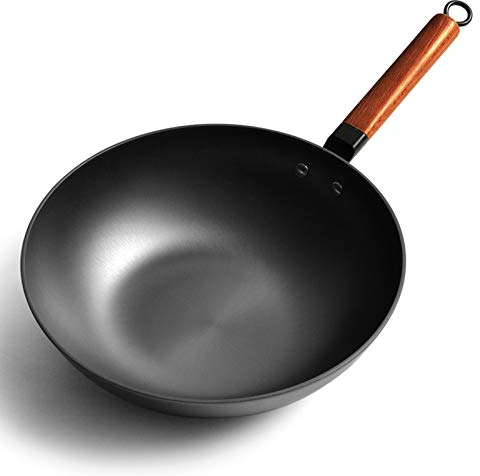 FEIGUO Wok in ferro tradizionale fatto a mano, padella antiaderente, padella antiaderente, pentole a gas e a induzione (28 cm)