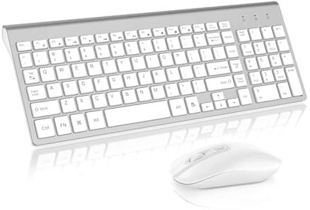 cimetech Tastiera e mouse wireless Combo, QWERTY US Layout, Compact Full Size Wireless Keyboard and Mouse Set 2.4G Ultra-Thin Sleek Design for Windows, Computer, PC, Notebook, Laptop (Argento)