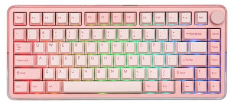 KiiBoom Breeze 75 75% CNC Aluminium und Acryl Wireless Gaming Tastatur, Dichtung mechanische Tastatur, BT5.0/2.4GHz/USB-C Wired RGB Creamy Keyboard, mit 8000mAh Batterie für Win/Mac (Rosa)