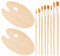 Palette de 2 pièces, 8 pinceaux, palette en bois, plateau ovale en bois, palette avec trous pour les pouces, outils de peinture pour artistes
