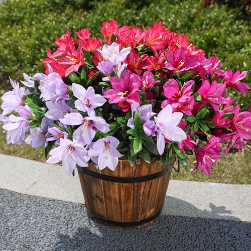 INSPRING Artificial Flowers for Outdoors Outside, 3 Bundles Fake Silk Azalea Flower Realistic UV Resistant Spring Flowers for Decoration Faux Plants for Outdoor Planters Porch Patio Garden Home, Mix