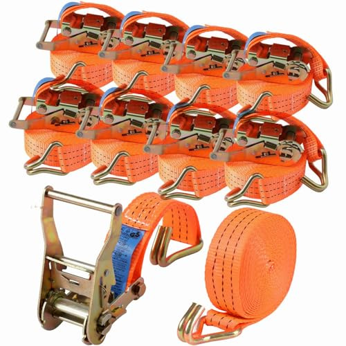 Lifemaison 8 Set Spanngurt mit Ratsche und J Haken,3000 kg Zurrgurt Ratschengurt 6 mX40 mm,Frachtgurte für Umgang mit Geräten, Sperrigen Gegenständen,Enorm Robuste Zurrgurte Geeignet für Feste Ladung