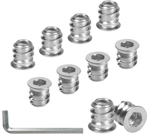 BOUMVID Dado Esagonale Incassato Inserti Filettati M5 x 10mm, 10 Pezzi Dadi Inserto di Fissaggio Viti a Esagono Filettato, Vite in Acciaio Zincato, Boccole Filettate per Legno per Mobili in Legno