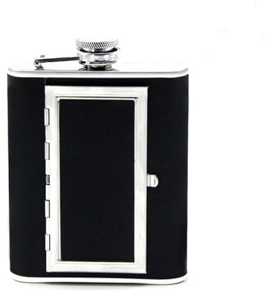Leak-Proof Hidden Flask with Cigarette Case and Leather Wrapped Cover, Pocket Hidden Flask with Built-in Cigarette Case and Leather Wrapped Cover, Black Hip Flask and Mini Funnel Set