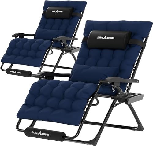 UDPATIO 2er Sonnenliege Liegestuhl Klappbar Mit Getränkehalter Gartenliege Mit Auflage Polster, 78cm Extra Breiter Gartenstuhl, Verstellbar Rückenlehne mit Kissen-Unterstützung Navy