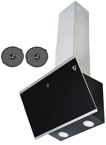 K&H 60cm Kopffreie Dunstabzugshaube, Wandhaube, 3 Leistungsstufen, LED, Schwarzes Glas, 300 m³/h, bürstenloser Motor, 3 Schicht Metall-Fettfilter, GFMG-60E