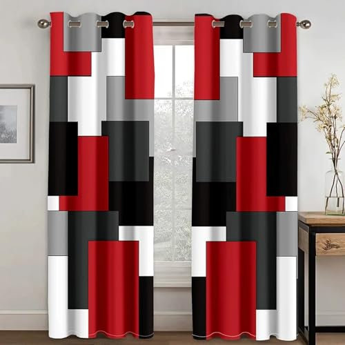 IKDZCM Tende da finestra moderne rosse geometriche astratte economiche per soggiorno, camera da letto, bagno, cucina, porta, arredamento per la casa, 2 pezzi WxH/2x228x228cm