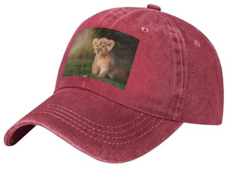 WSHFFILO Art Lion Printed Casquette Adjustable Washed Cowboy Baseball Cap Sports Cap, rot, 4-8