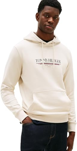 Tommy Hilfiger Sweat à Capuche Homme Brand Love en Coton, Ivoire (Newsprint), L