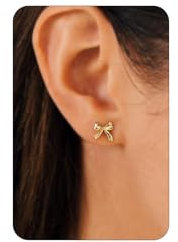 Calkkrer 14K Schlichte Ohrringe Schleife, Gold Vergoldete Bow Ohrstecker, Zarte Schleifen Ohrstecker, Aesthetic Schmuck, Coquette Ohrringe, Gold Schmuck