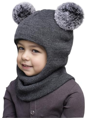 Baby Schlupfmütze, Schlupfmütze Kinder Winter Fleece Schalmütze - Balaclava Kinder Schlauchmütze Baby Warme Wintermütze Gefüttert Mädchen Merinowolle Sturmhaube Wollmütze Mit Bommel Niedliche