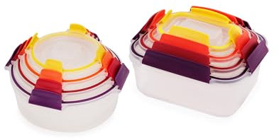 Joseph Joseph Nest Lock, 8 Stück Kunststoff Küche Lebensmittel Lagerung aufbewahrungsbox mit Deckel, auslaufsicher, luftdicht, platzsparend, BPA frei, mehrere Größen