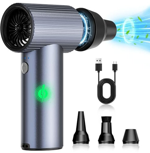 Myyaowl Gray 300.000 U/min Elektrische Staubgebläse - Compressed Air Duster mit 240W Motor, 7500mAh Staubgebläse Akku & Robustes Metallgehäuse – 3-Gang jet blower turbo fan duster für Laptop,Auto,Sofa