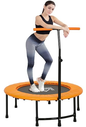 HOMCOM 40 Fitness Trampoline, Mini Trampoline Rebounder with Adjustable Handle for Indoor Exercise Workout, Orange