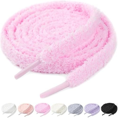 REGAPOG Lot de 2 Paires de Lacets en Peluche,Lacet Fluffy, Lacets Elastique pour Enfants et Adultes,Lacets épais,Lacets de Sport,Lacets de Campus - Lacets éLastiques Universels (rose)