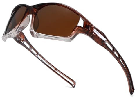 Long Keeper Polarisierte Sport Sonnenbrille für Herren Damen Fahrradbrille Radsportbrillen Wrap Around Sonnenbrille Sportbrille zum Golf Angeln Laufen (Farbverlauf Braun Braun)
