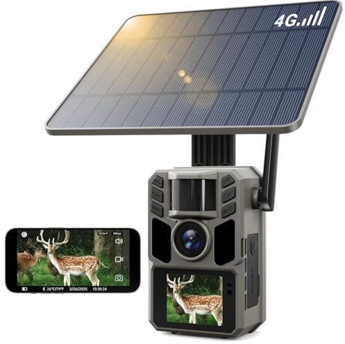 FKPCAM 4G LTE Wildkamera mit SIM Karte Solar, 4K/48MP Video Wildtierkamera mit Handyübertragung APP, 7500mAh Akku, Live-Ansicht, 64GB Speicherkarte, Bewegungssensor, Nachtsicht, 0.2s Auslöser, IP67