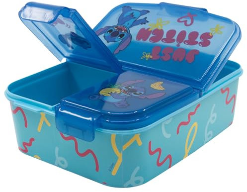 KP Pharma Disney Stitch Sandwichbox mit mehreren Fächern für Kinder – langlebige, BPA-freie Lunchbox mit 3 Fächern & sicherem Deckel – perfekt für Schule, Picknicks oder Snacks unterwegs