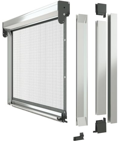Zanzariera Avvolgibile M91 per Finestre, Cassonetto da 45 mm, Scorrimento Verticale a Molla, Telaio in Alluminio con Telo in Fibra di Vetro, Grigio (Marrone)