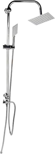 New Dual Head Shower System with Rainfall Showerhead and Handheld Spray, Chrome Finish, Adjustable Height Rail