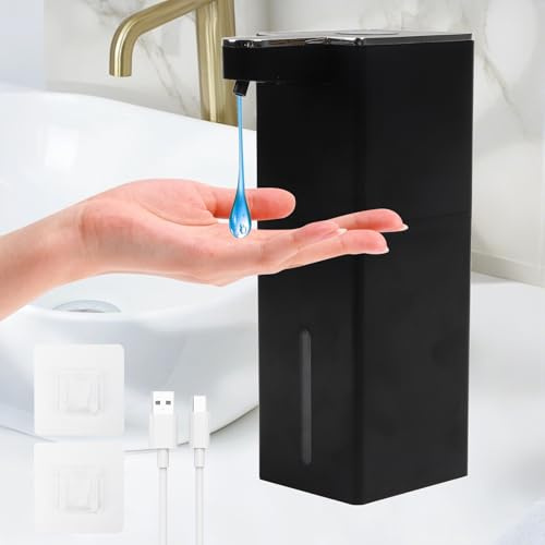 Automatischer Seifenspender mit Infrarotsensor,Flüssigetyp Seifenspender | USB wiederaufladbar, IPX5 wasserdicht, Wandmontage – 400ml Berührungsloser Spender für Küche, Bad, Schule, Hotel-Schwarz