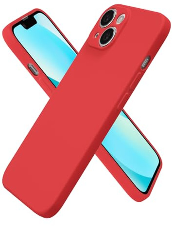 oakxco for iPhone 13 Mini Case Silicone, Ultra Slim Thin Phone Case for Women Girls, Plain Solid Color Minimalist Aesthetic Cute Girly Design, Soft Rubber Gel TPU with Camera Cover Protection, Red