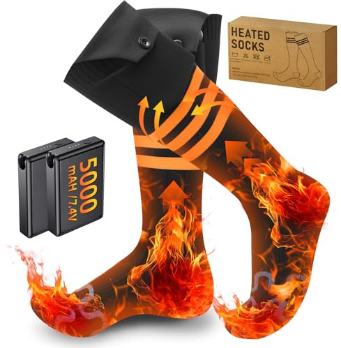 Beheizbare Socken mit Akku 10000mAh 7.4V Wiederaufladbare 4 Temperaturen Elektrisch Heizsocken für Damen Herren, Fußwärmer Unisex Beheizte Socken für Skifahren/Radfahren/Angeln (Schwarz, M)
