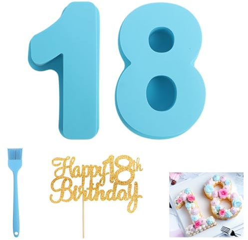 Yzalen Silikon Kuchenform Zahlen, Silikon Backform Zahlen, Eingedickt Number Cake Backform, Zahlenbackform für Hochzeit Jubiläum, Geburtstagstort (blau-18)
