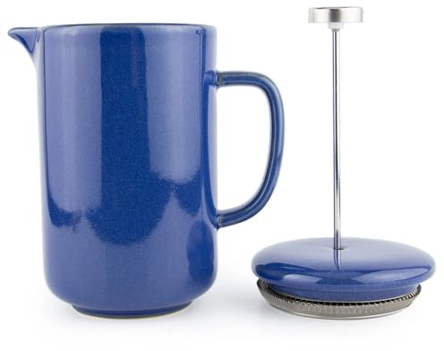 Upper Street Percolé Ceramic Cafetière 800ml - Navy Blue 6 Cup French Press Coffee Maker with Stainless Steel Plunger & Filter, Stoneware Ceramic, Loose Ground Coffee Brewer, Dishwasher Safe