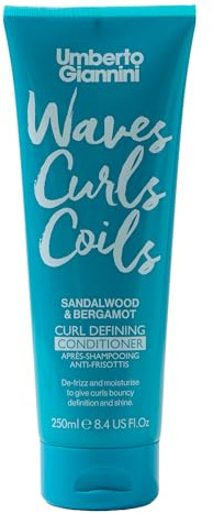 Umberto Giannini Men Waves, Curls & Coils Curl Defining Conditioner 250ml with Vitamin B5 for Soft, Bouncy, Waves, Curls & Coils, Hydrating Formula for All Curl Types. Fresh Clean Scent