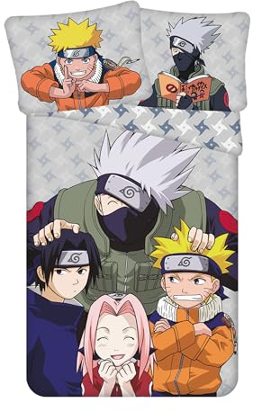 Jerry Fabrics Kinder Bettwäsche Set: Bettdeckenbezug 140x200 cm & Kissenbezug 70x90 cm Wendemotiv Naruto 100% Baumwolle für Jungen & Mädchen