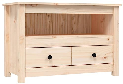 Yisssmeng TV Lowboard 79x35x52 cm aus massiver Kiefer Massivholz Kommode im Landhausstil mit 2 Schubladen Fernsehschrank platzsparend und robust für Wohnzimmer Schlafzimmer Büro