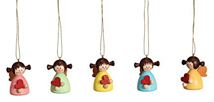 Rudolphs Schatzkiste Baumbehang Engelsgruppe 5 Stück bunt mit Herz Höhe 4 cm NEU Christbaumschmuck Weihnachten Baumschmuck Holzschmuck Holz Seiffen Erzgebirge Strauchbehang Dekoration