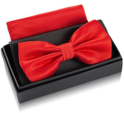 Massi Morino Noeud papillon rouge avec pochette pour homme Set - Costume noeud papillon homme pour mariage - Noeud réglable en rouge feu