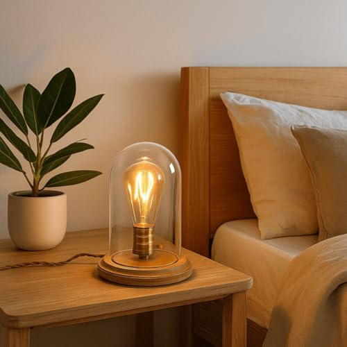B·LED BARCELONA LED Tischlampe aus Glas und Holz TULE.