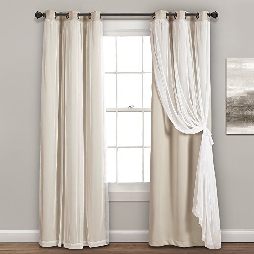 Lush Decor Sheer Grommet Curtains Panel with Insulated Blackout Lining, Room Darkening Window Curtain Set (Pair), 38 W x 84 L, Wheat