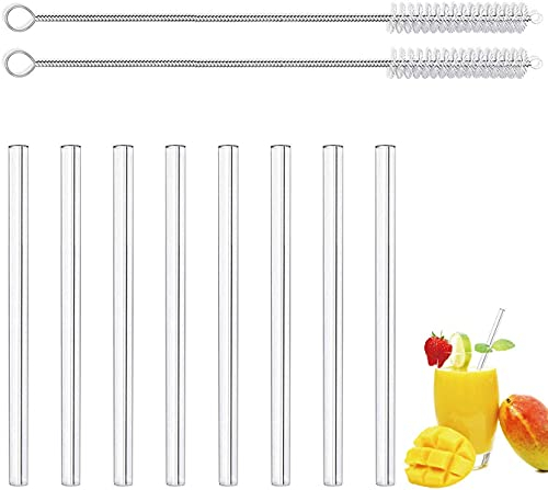 LessMo 8 Pcs 15cm Pailles en Verre Réutilisables - LFGB Certifiées Pailles en Verre Transparentes avec 2 Brosses de Nettoyage, Antidéflagrantes, Ecologiques, Sans BPA, pour Cocktails