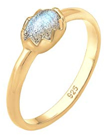 Elli Ring Damen Vintage Look Basic mit Labradorit Edelstein 925 Silber