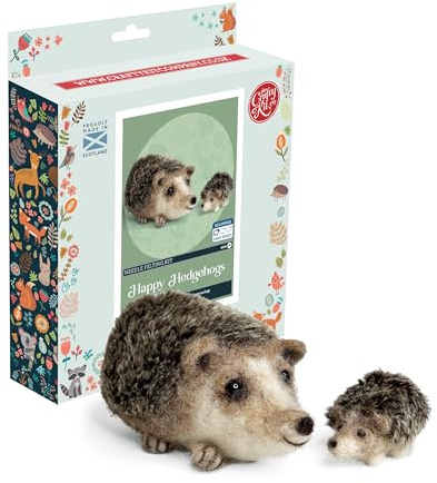 The Crafty Kit Company Needle Felting Craft Kit - Happy Hedgehogs | 100% Corriedale Wool DIY Felt Craft Kit – Handmade Gift for Adults, Teens & Beginners | Age 10+
