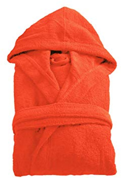 The House Of Emily Turkish Cotton Terry Towelling Hooded Bathrobe Dressing Gown for Men and Women Soft and Highly Absorbent (Orange, Medium - Chest 45-48)