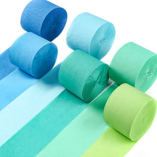 PartyWoo Krepppapier 6 Rollen 150 m, Kreppband Satz von Blau, Pastellblau, Grün und Lindgrün, Creppapier, Krepp Papier für Partydeko, Geburtstagsdeko, Hochzeitsdekorationen (4,5 cm x 25 m/Rolle)